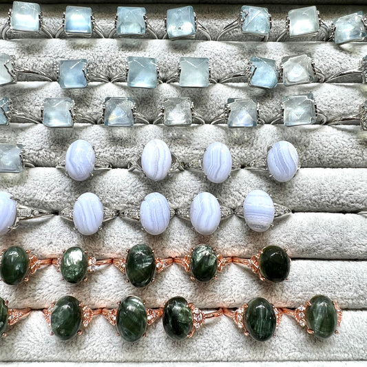 Seraphinite blue lace agate aquamarine ring copper