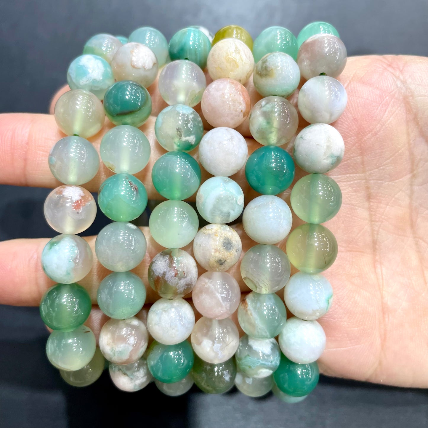 Green flower agate bracelet