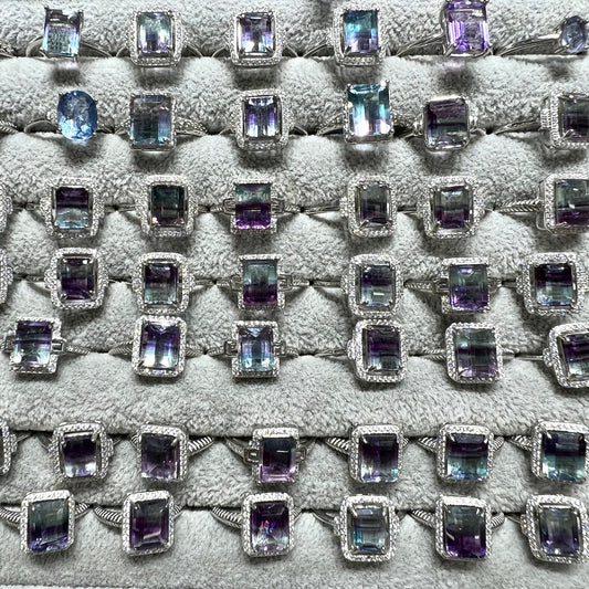 Rainbow fluorite ring silver