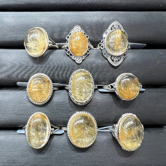 Golden rutile ring silver