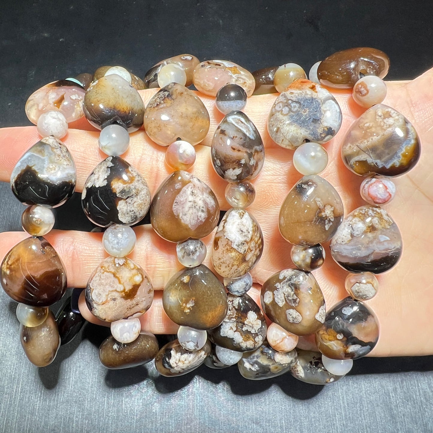 Black flower agate bracelet