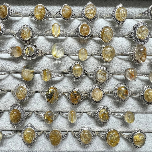 Golden rutile ring silver