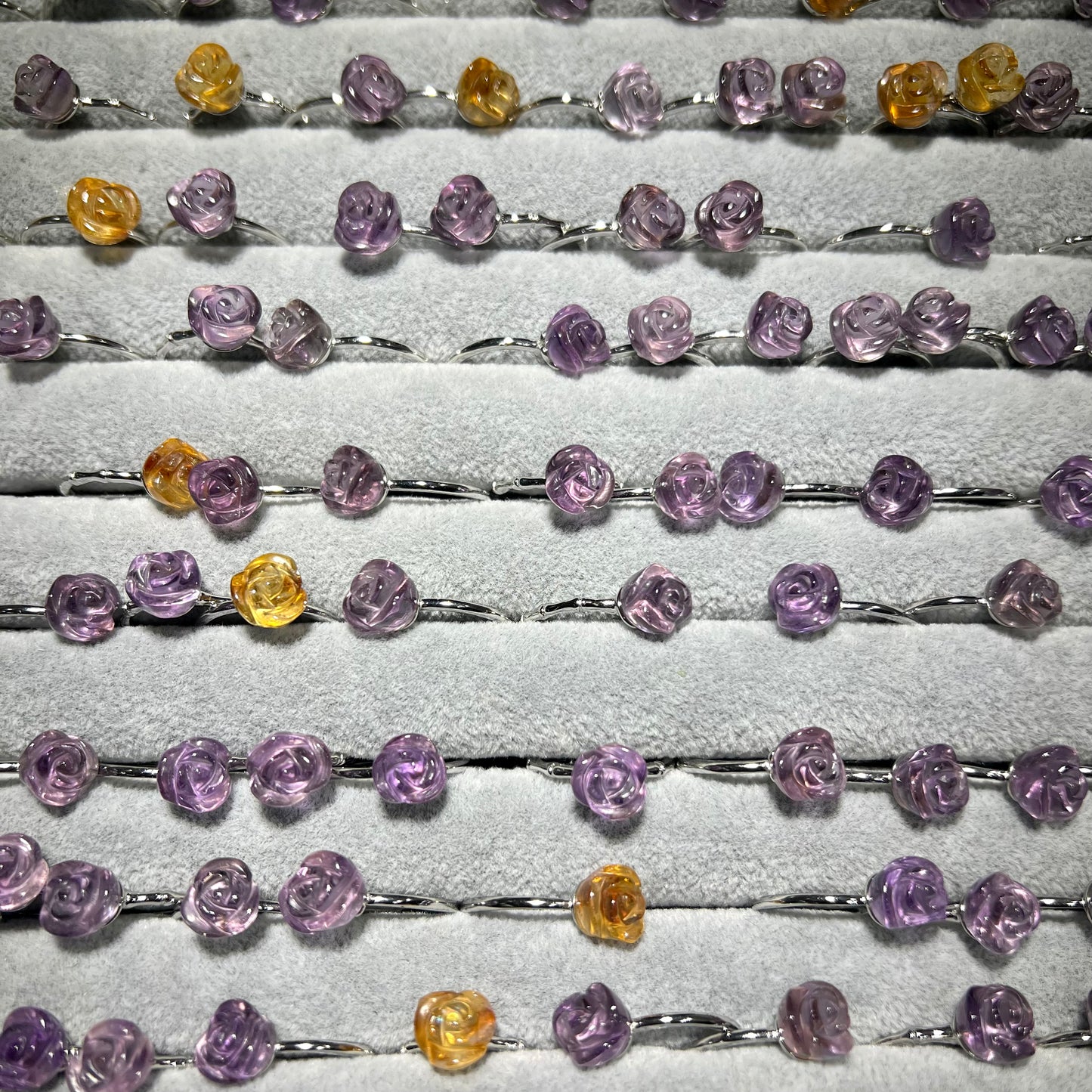 Amethyst & citrine rose ring copper