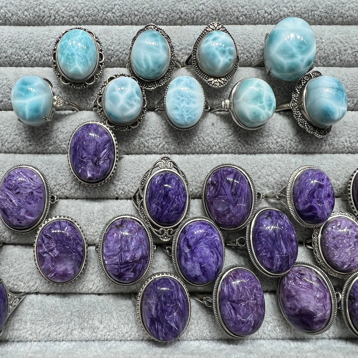 Larimar & charoite ring silver