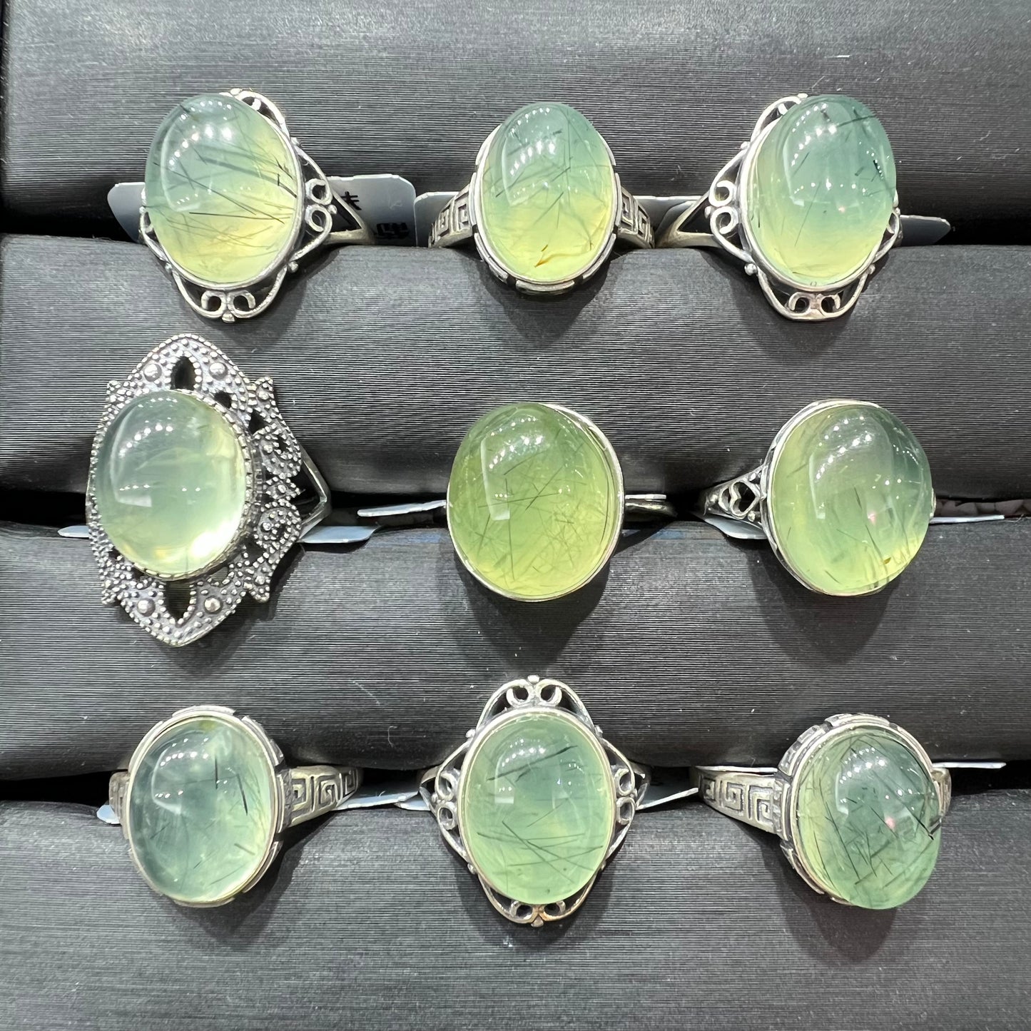 Prehnite ring silver