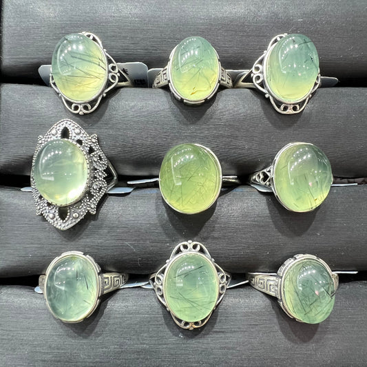 Prehnite ring silver