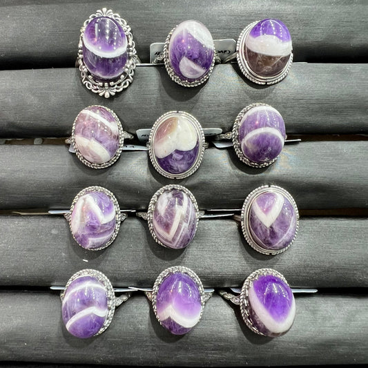 Chevron amethyst ring silver