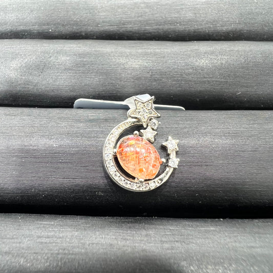 Golden strawberry quartz pendant silver 925