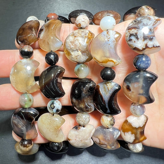 Black agate moon bracelet