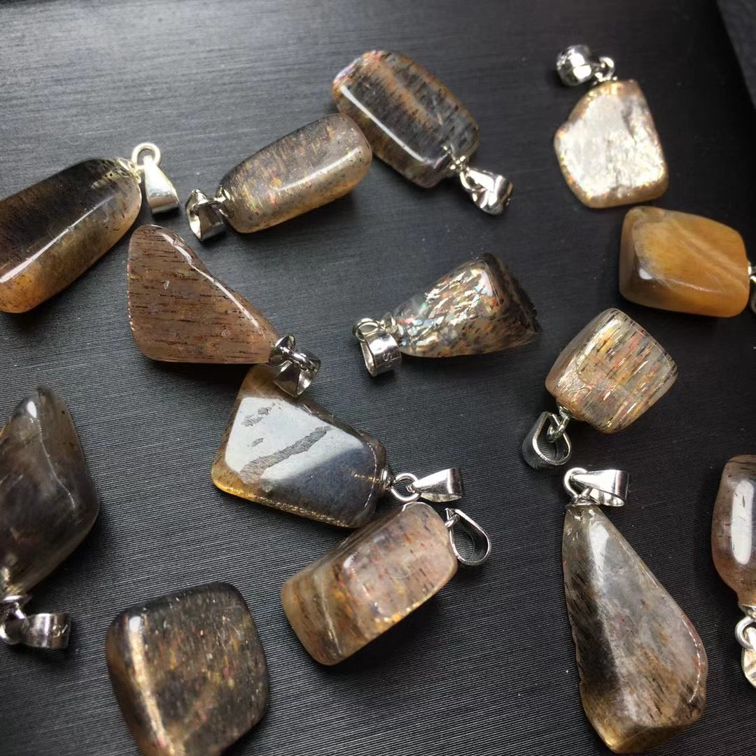 Rainbow skeleton sun stone pendant silver 925