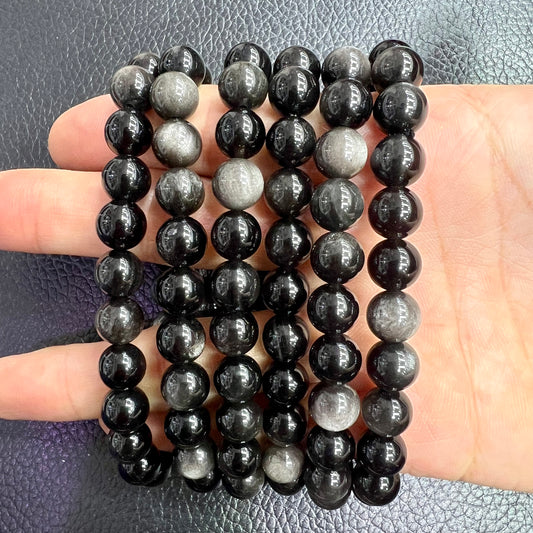 Silver sheen obsidian bracelet
