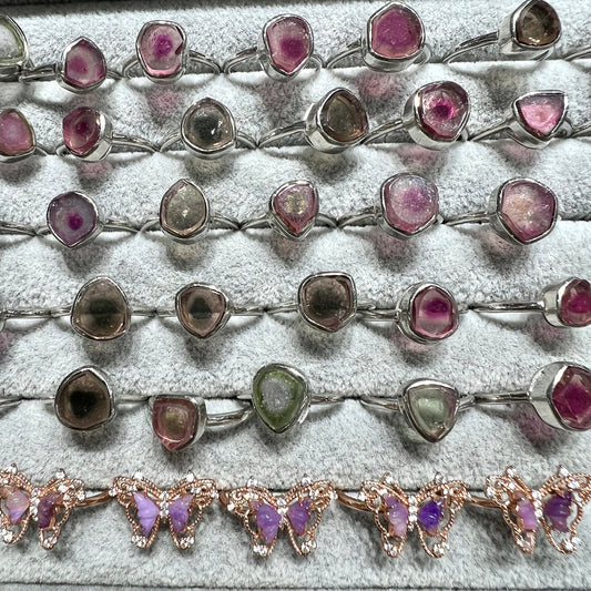 Watermelon tourmaline & Sugilite ring silver