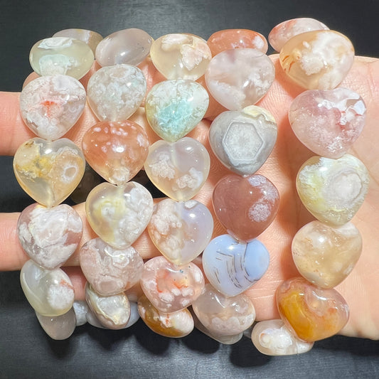 Flower agate heart bracelet