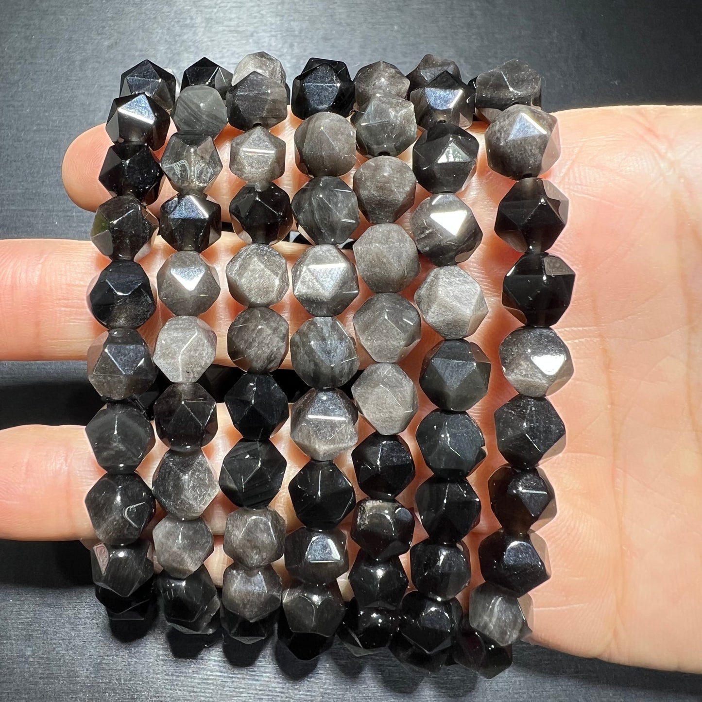 Silver sheen obsidian bracelet