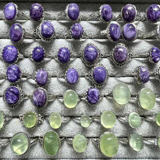 Charoite & Prehnite ring silver
