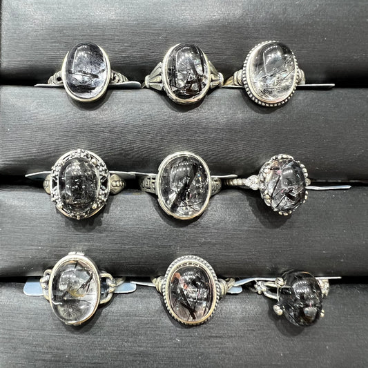 Black rutile ring silver