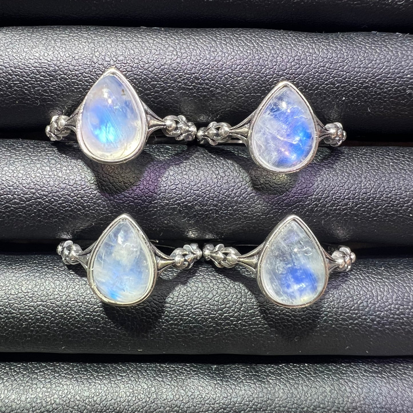 Rainbow moon stone silver ring